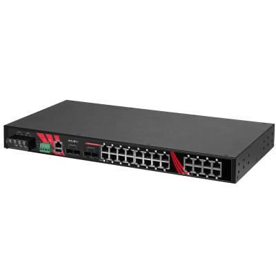 28-Port Industrial Managed PoE+ Switch, 4 x SFP+, erw. Temperaturbereich