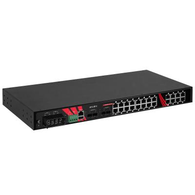 28-Port Industrial Managed Gigabit Ethernet PoE+ Switch, 24 x 1000T, erw. Temperaturbereich